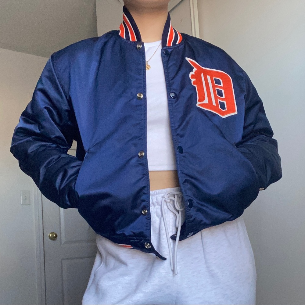 vintage detroit tigers starter satin bomber jacket